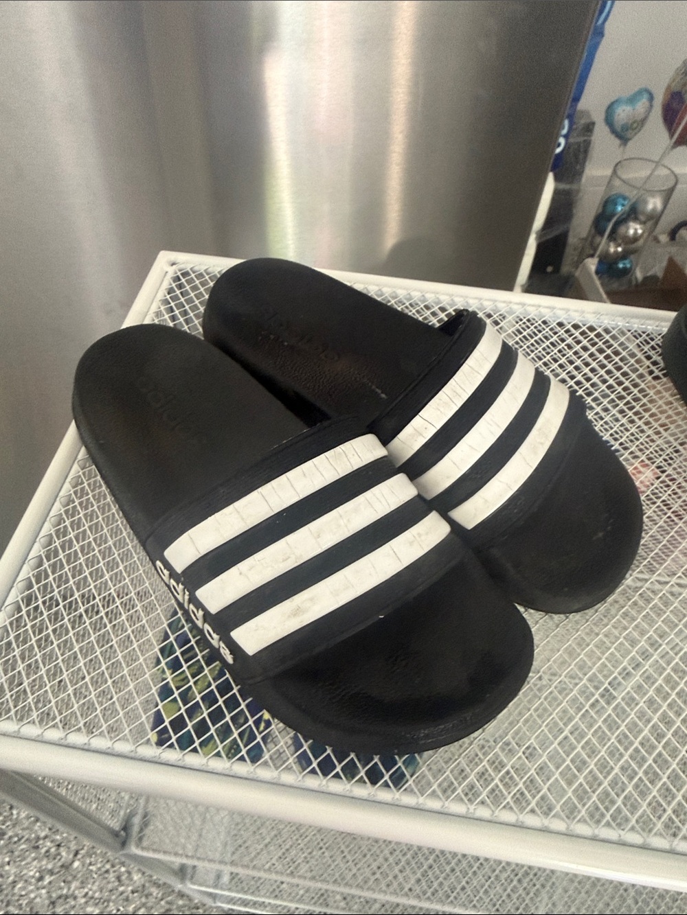 adidas Black Slide Sandals with White Stripes
